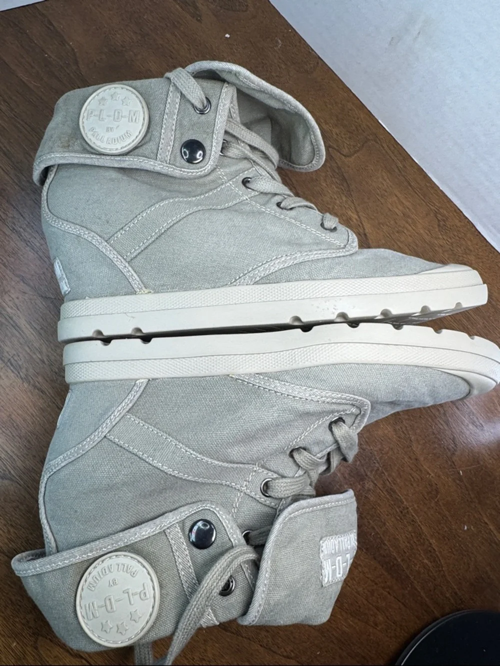 PLDM Palladium Womens Gray Canvas Fold-Over High-Top Hidden Wedge Sneakers, 40
